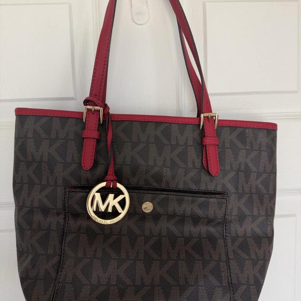Michael Kors Signature Logo Tote – Brown/Red